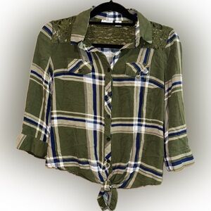 Cato Green and Blue Plaid Button-Down Short Shirt